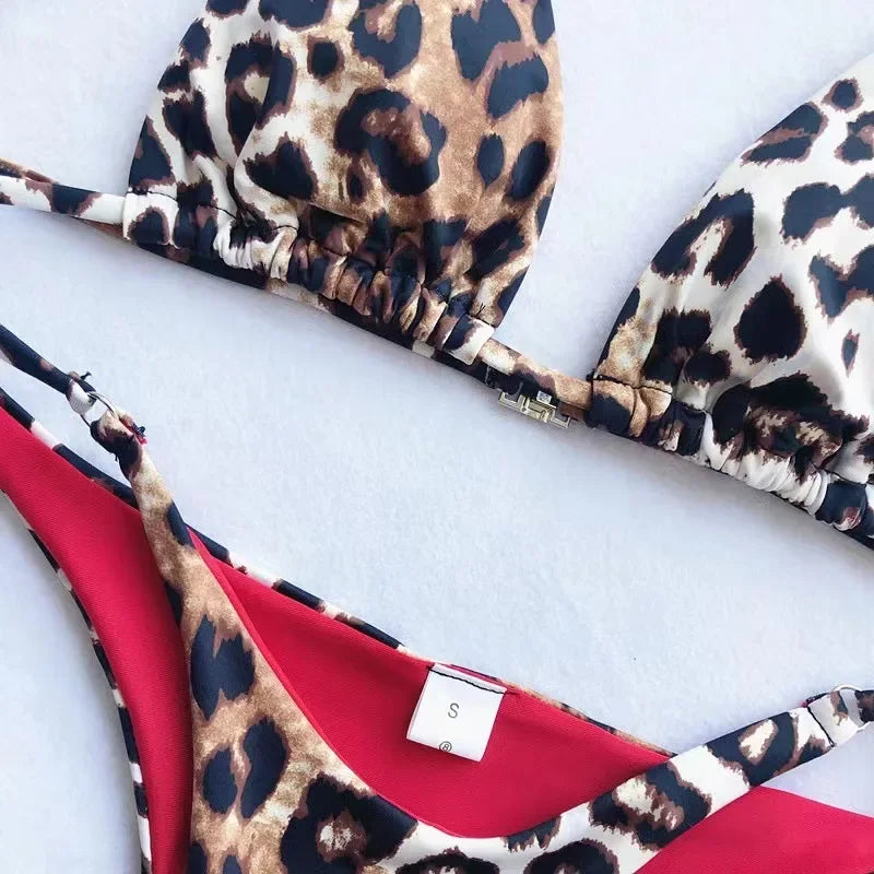 sexy micro bikinis set women leopard print high cut swimsuit padded