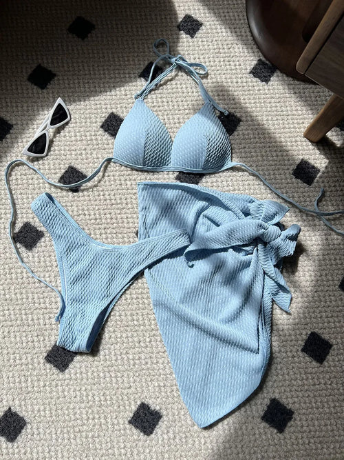 With Beach Sarong Bra Cup Wrinkled Bikini Female Swimsuit Women