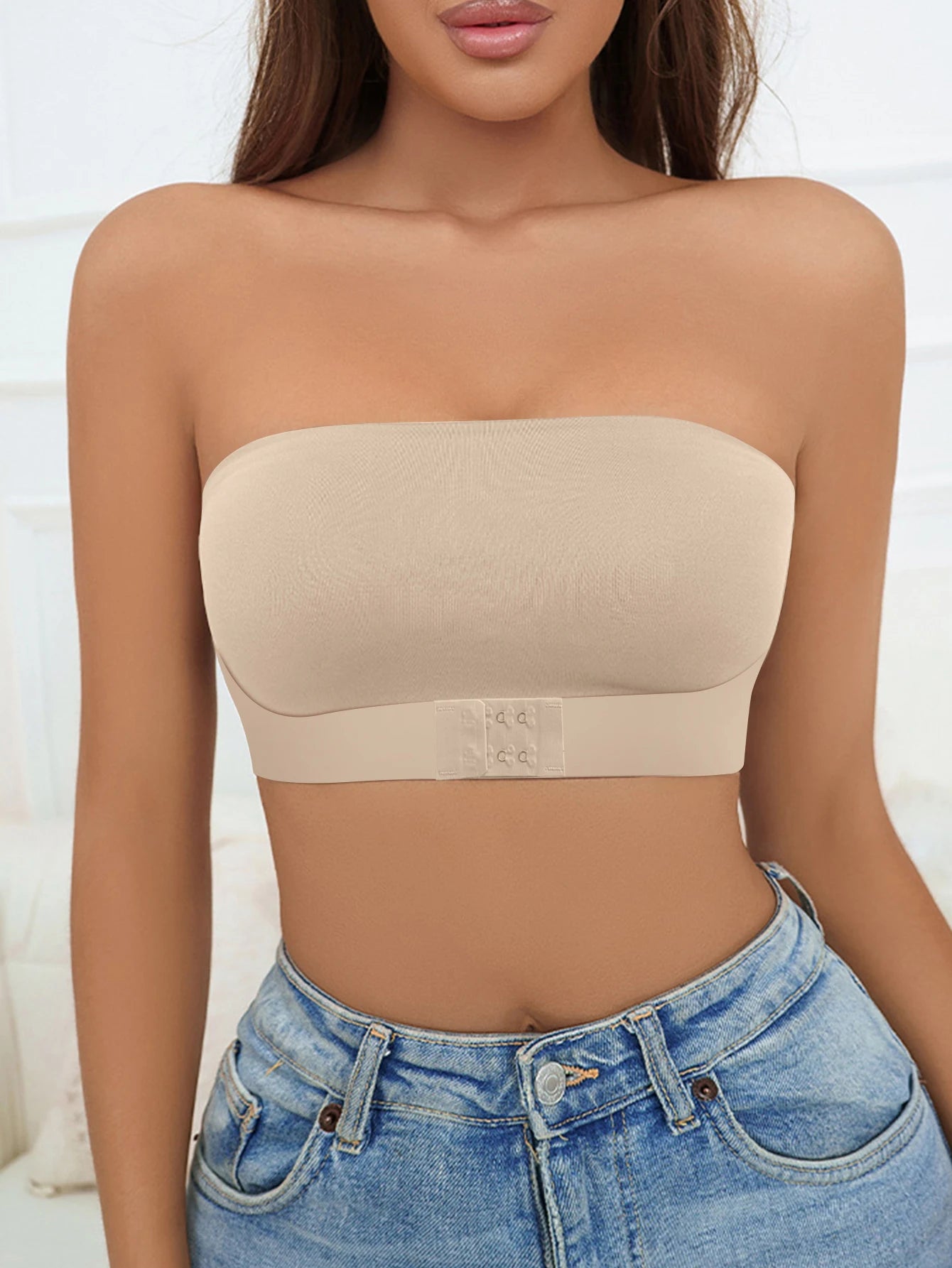 Women's Strapless No Padding Seamless Front Button Bra Comfortable