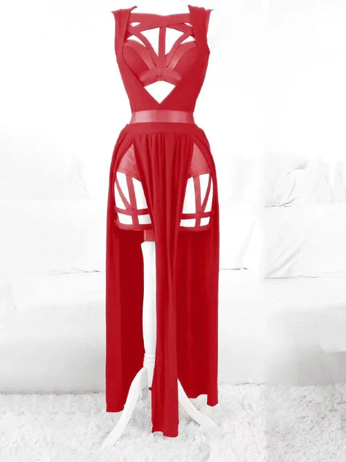 3 Pieces Sets Women Dress with Chest Pads Gothic Sexy Erotic
