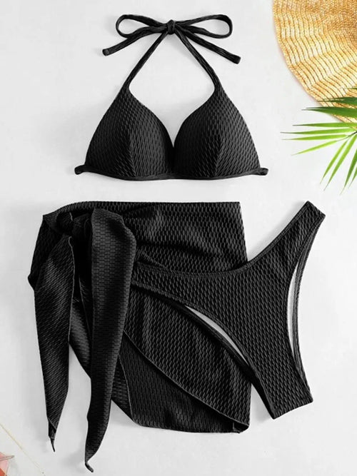With Beach Sarong Bra Cup Wrinkled Bikini Female Swimsuit Women