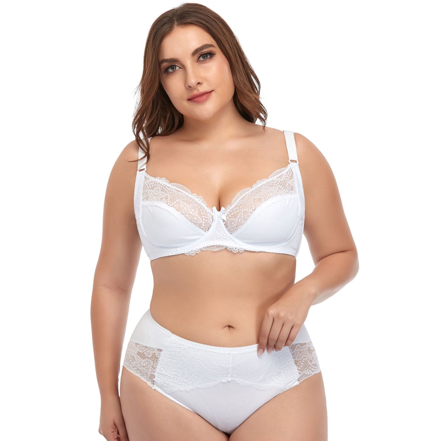 Plus Size Underwire Lace Trim Lingerie Set