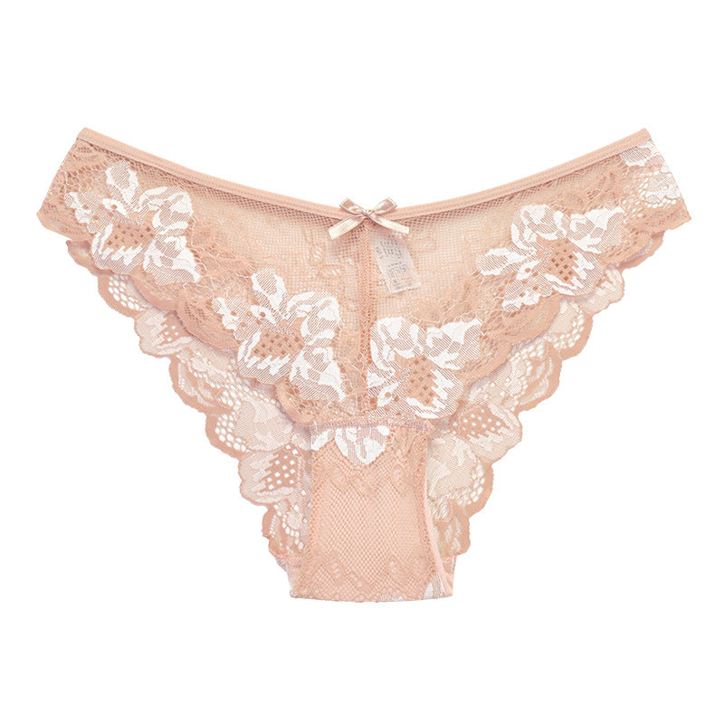 Cross Sheer Low Waist Lace Foreign Trade Underwear Women's Comfortable Breathable Hollow Hip Lifting