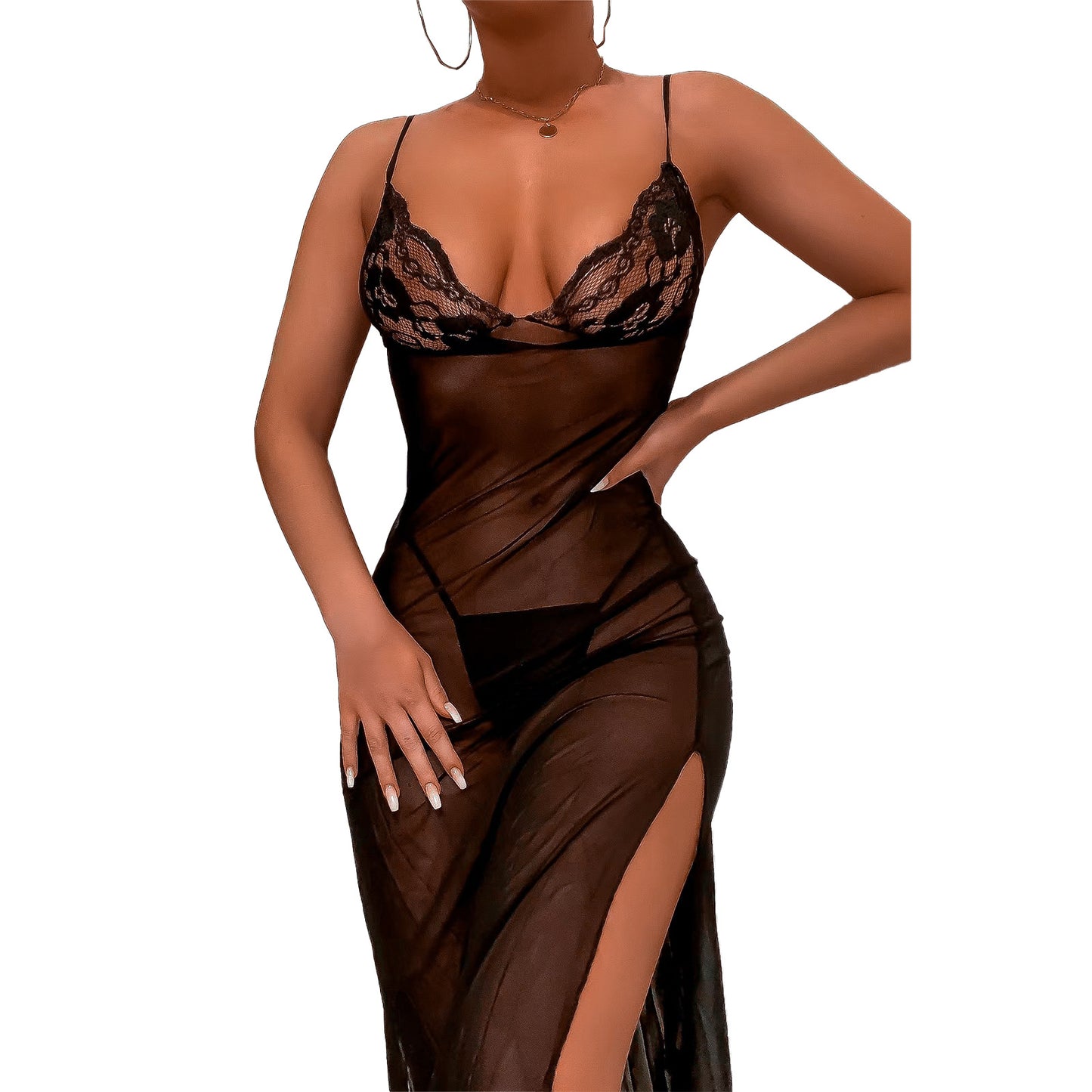 Temptation Sheer Open Back Dress Lace Pajamas