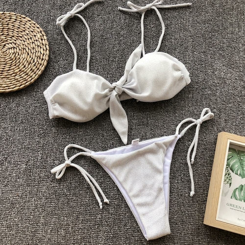 Nouvel ensemble de bikini deux pièces taille basse imprimé nœud