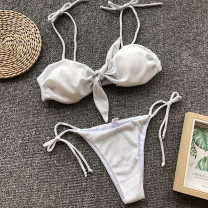 Nouvel ensemble de bikini deux pièces taille basse imprimé nœud