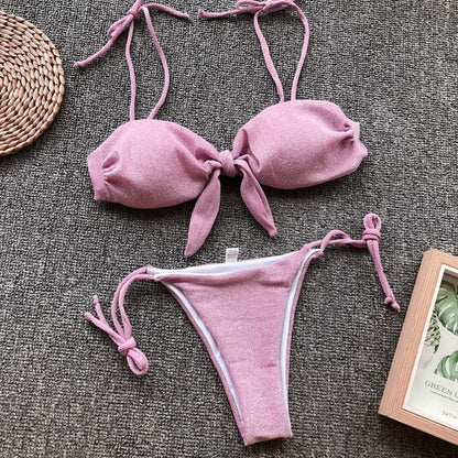 Nouvel ensemble de bikini deux pièces taille basse imprimé nœud