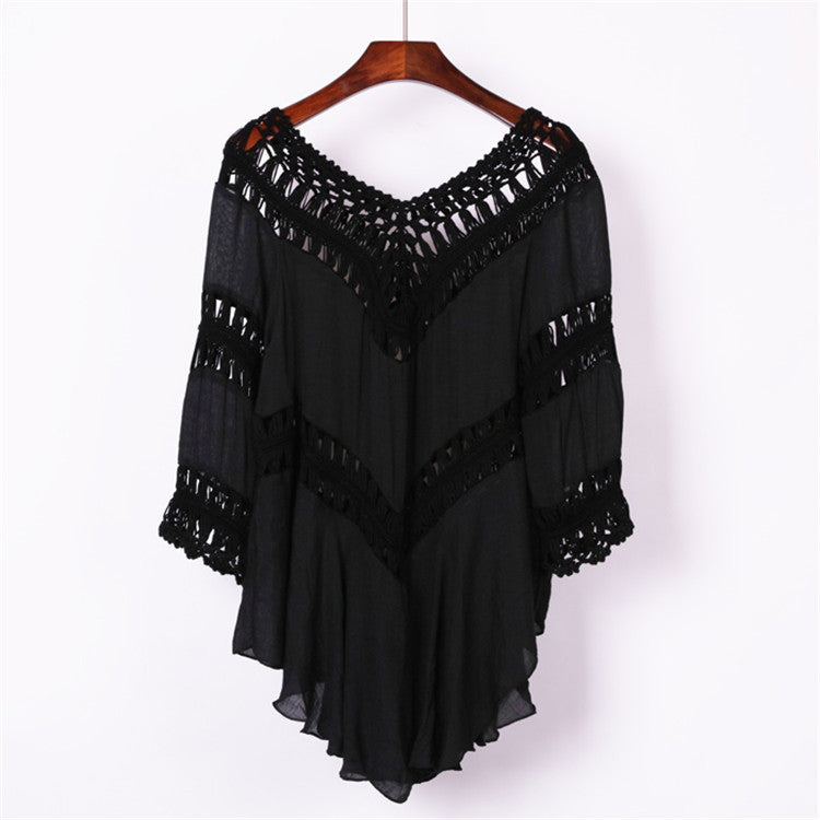 Loose Mid-length Large Swing Crochet Beach Bikini Swimwear Beach Cover-up For Women