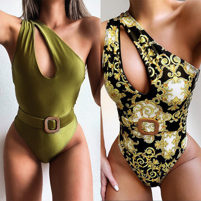 Hollow One-shoulder Bikini One-piece Swimsuit