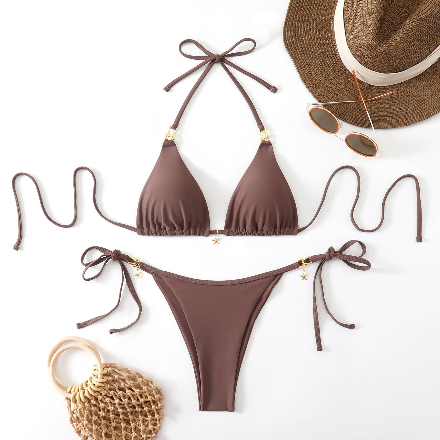 Halterneck Open-back Two-piece Swimsuit