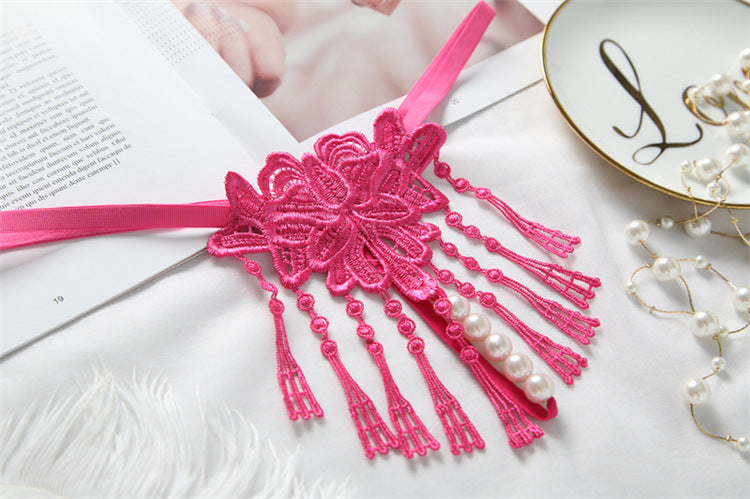 Tassel Pearl Open-end Embroidered Underwear