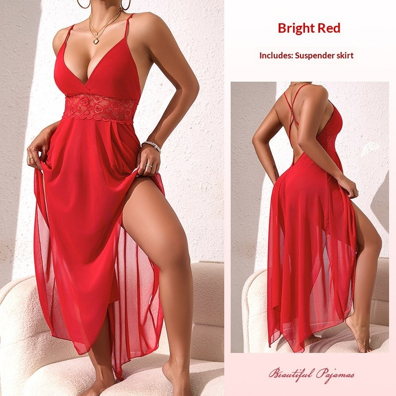 Lace-panel High-slit Nightgown