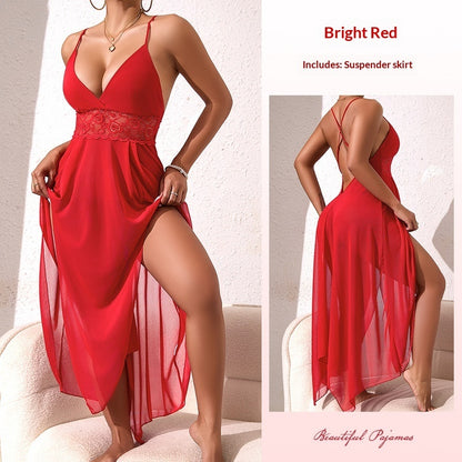 Lace-panel High-slit Nightgown