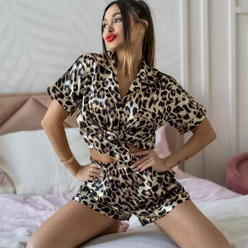 Leopard-print Pajamas In Ice Silk And Faux Silk