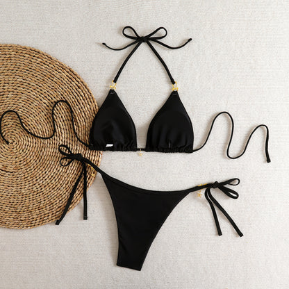 Halterneck Open-back Two-piece Swimsuit
