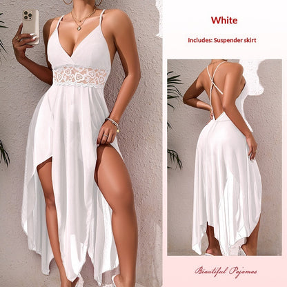 Lace-panel High-slit Nightgown