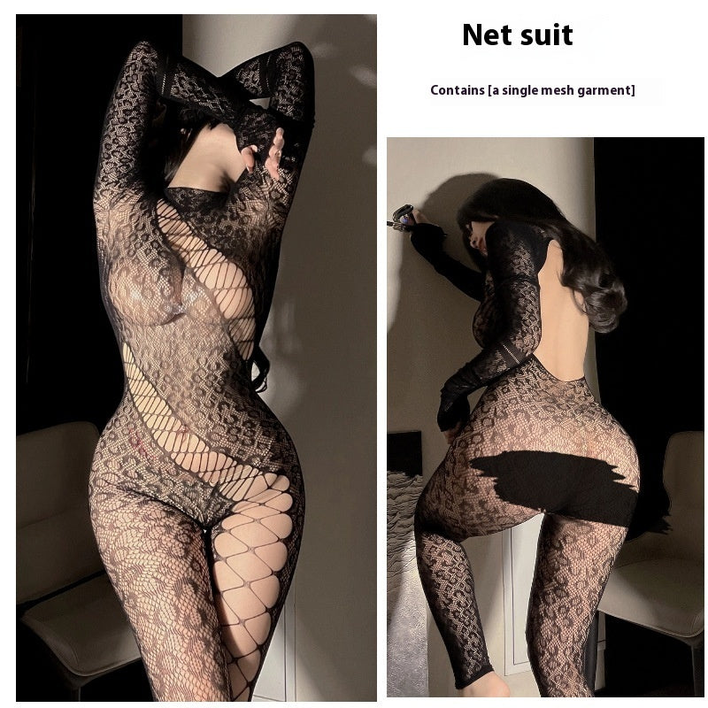 Mesh Transparent Leopard Print One-piece Stockings