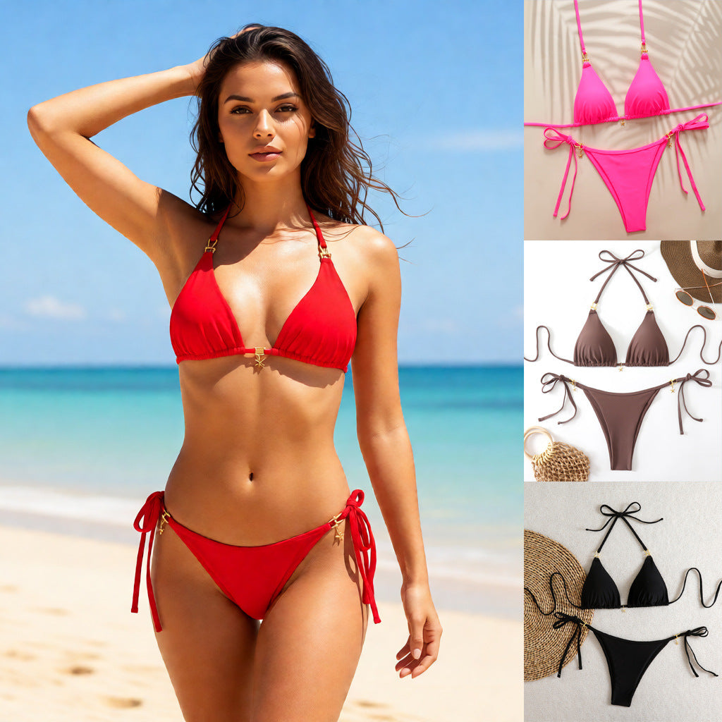 Halterneck Open-back Two-piece Swimsuit