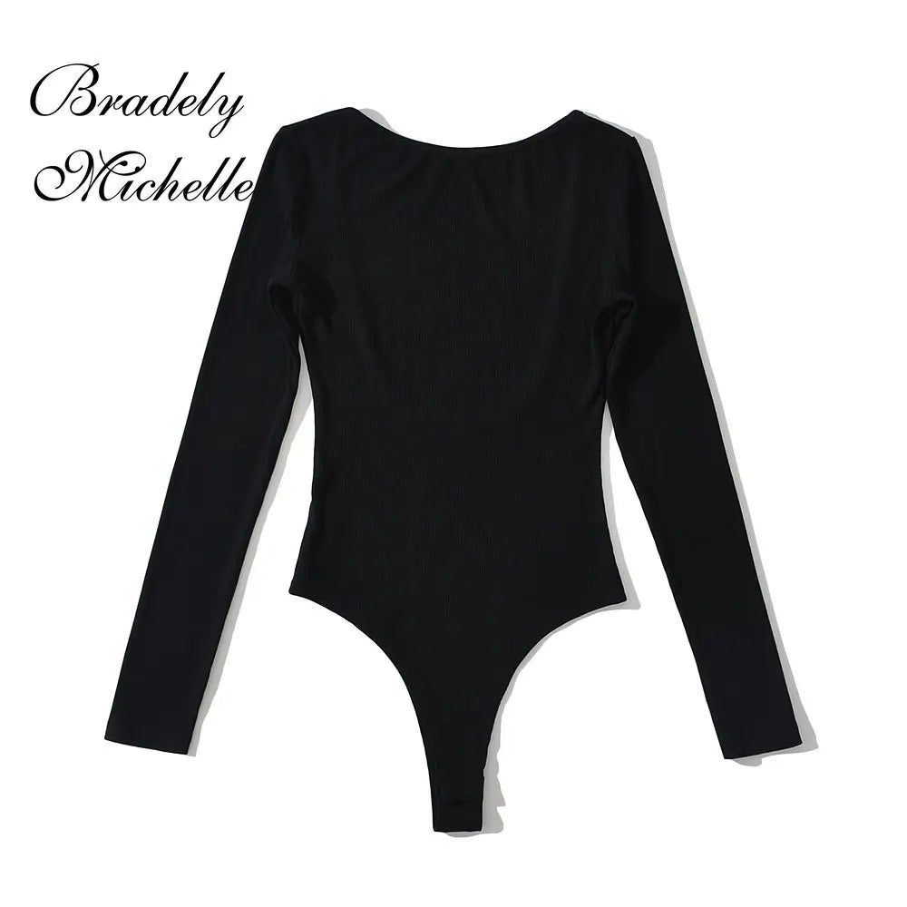 One-Line Neck Backless Bodysuit