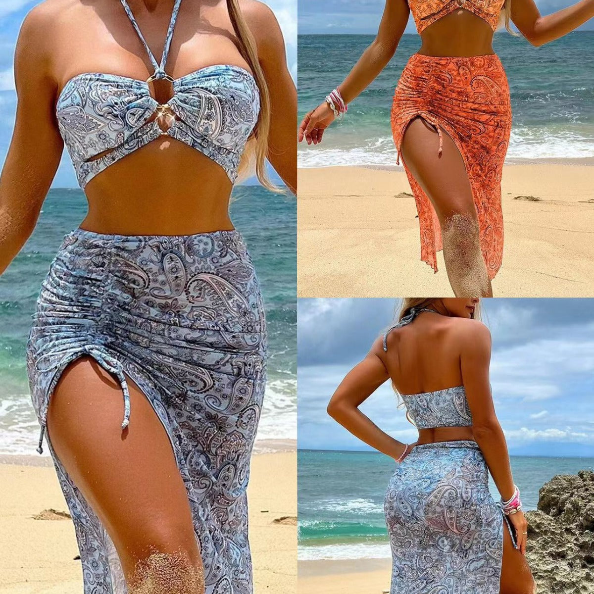 3-piece Mesh Split-printed Swimsuit