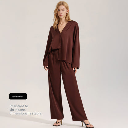 Womens Chiffon Pajamas Casual Long Sleeve Loungewear Set