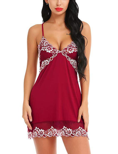 Women Sexy Strappy Back Lace Nightdress