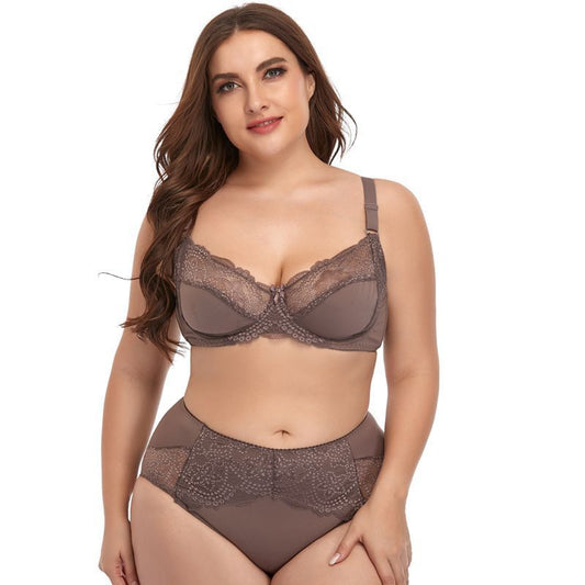 Plus Size Underwire Lace Trim Lingerie Set
