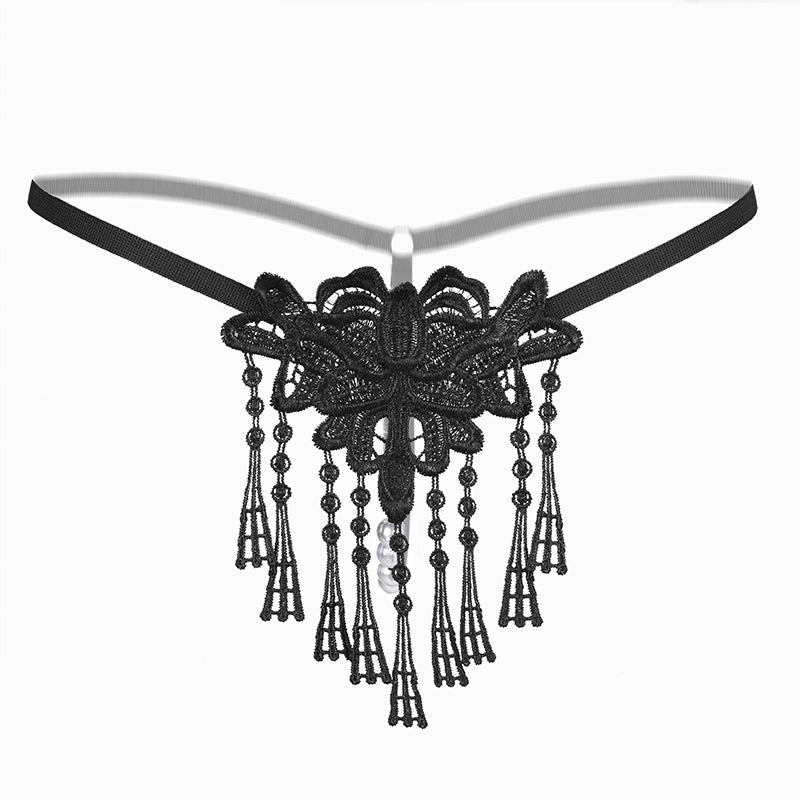 Tassel Pearl Open-end Embroidered Underwear