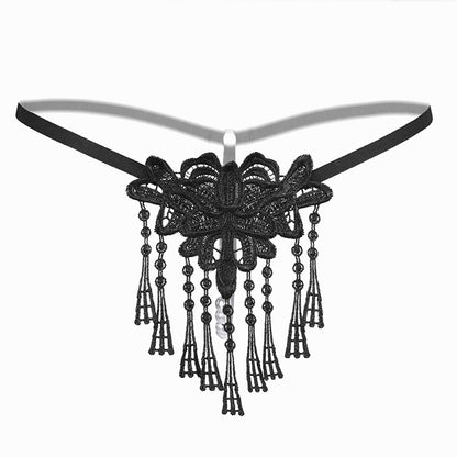 Tassel Pearl Open-end Embroidered Underwear