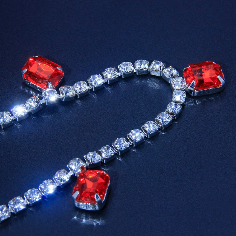 Double Red Rhinestone Nipple Body Chain