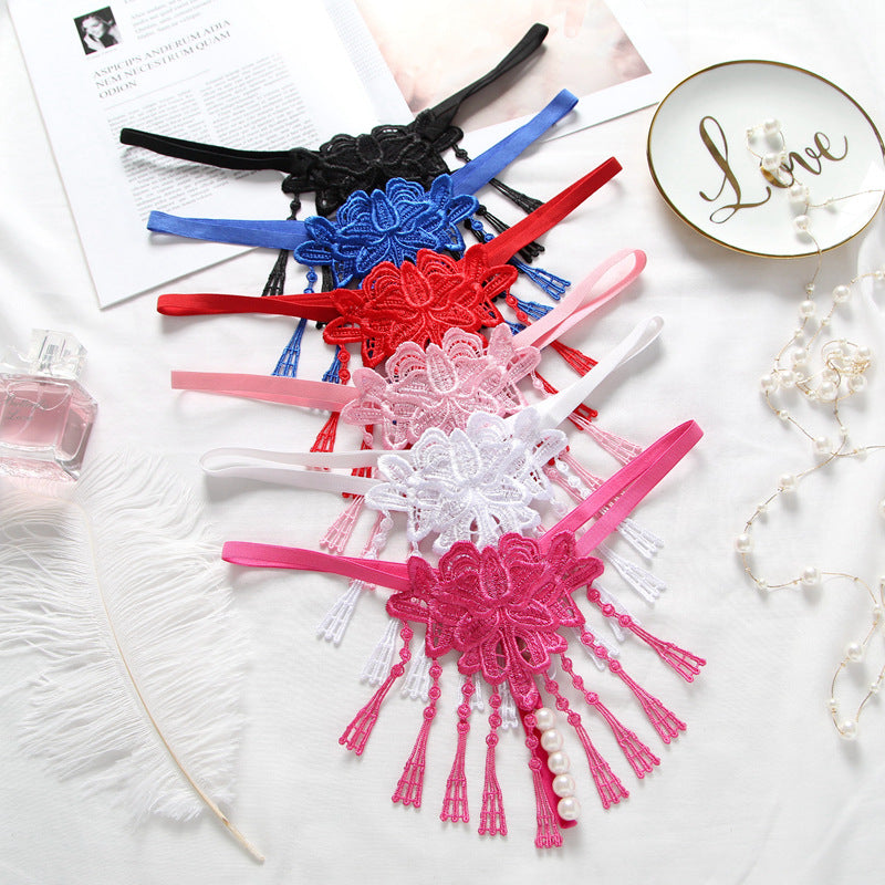 Tassel Pearl Open-end Embroidered Underwear