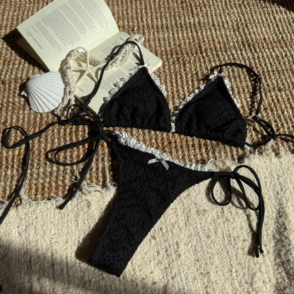 Bow-tie Open-back Two-piece Swimsuit