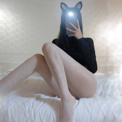 Disco Mesh Fishnet Socks — Metallic Hot-Stamp Nightclub Stockings
