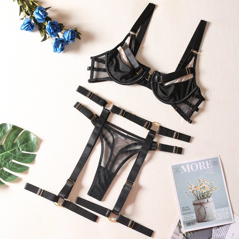 Three Piece Color Blocking Bra Thong