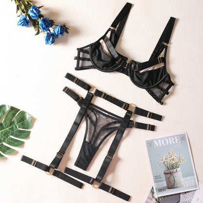 Three Piece Color Blocking Bra Thong