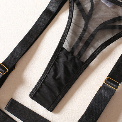 Three Piece Color Blocking Bra Thong