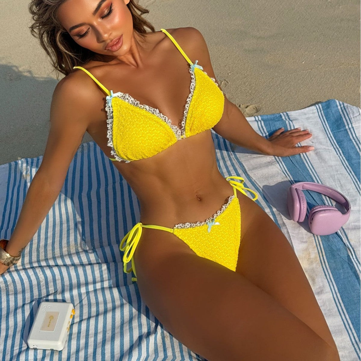 Bow-tie Open-back Two-piece Swimsuit