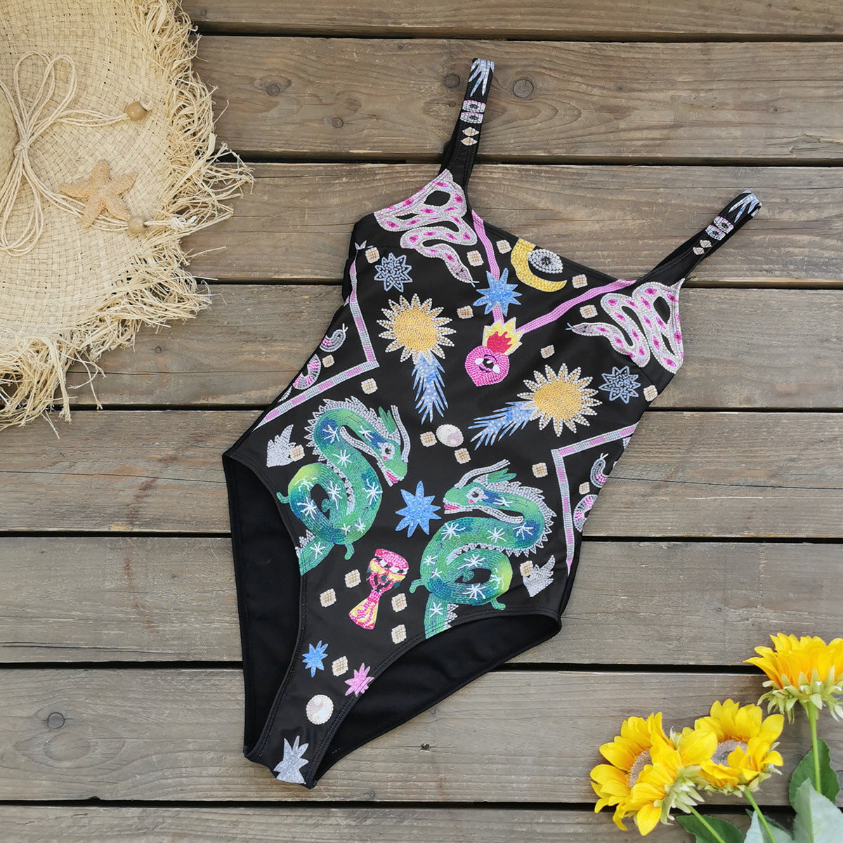 Backless Print One-piece Swimsuit For Women