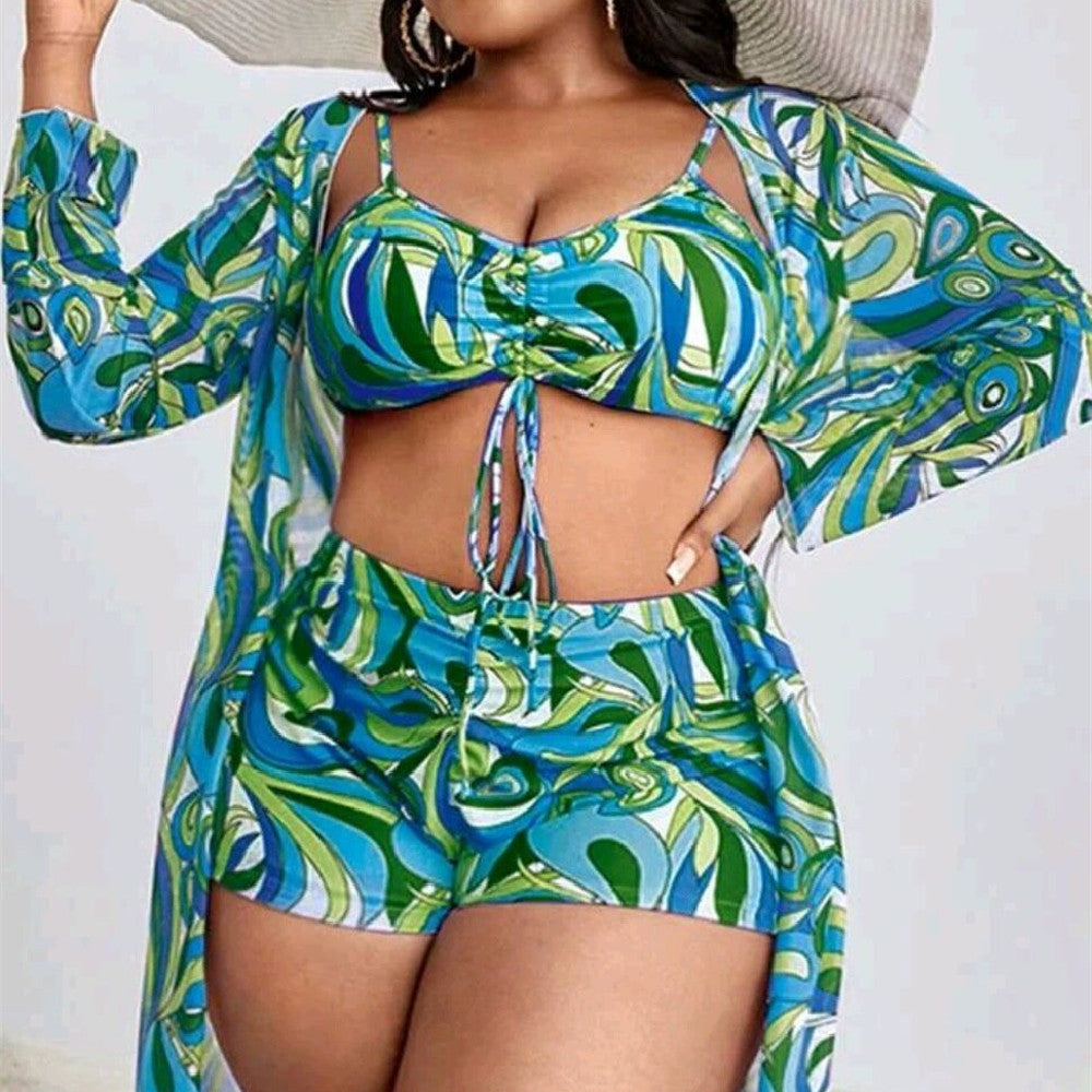 Women's Floral Swimsuit Bikini Three-piece Set