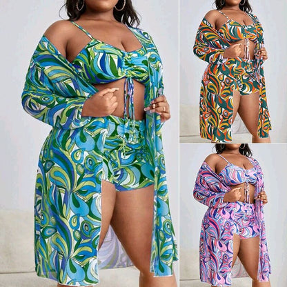Women's Floral Swimsuit Bikini Three-piece Set