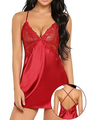 Sexy Ice Silk Back Cross Slip Nightdress Sexy Suit