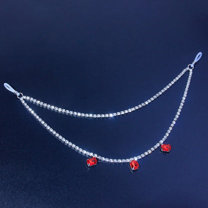 Double Red Rhinestone Nipple Body Chain