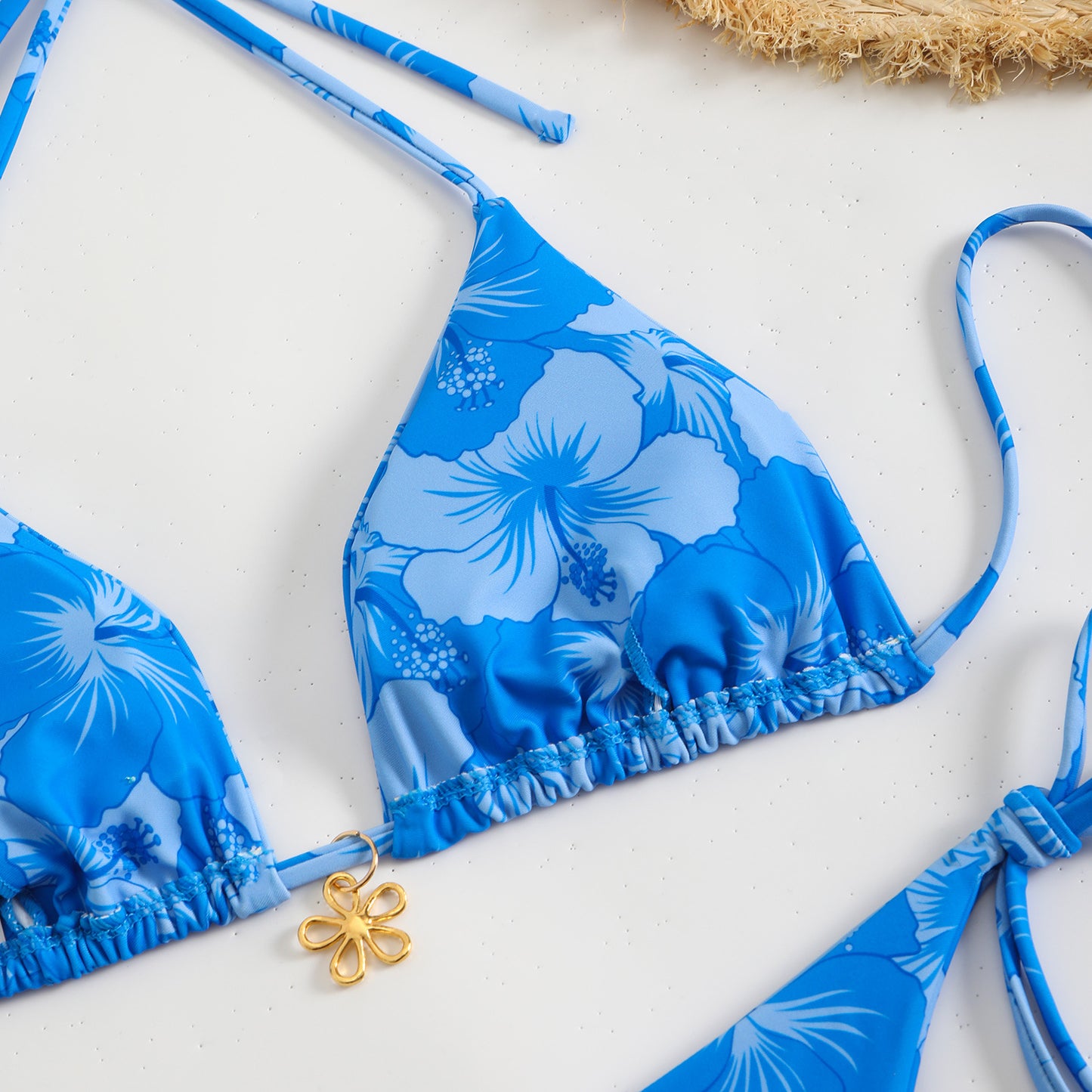 Printed Tight-fitting Lace-up Open-back Two-piece Swimsuit