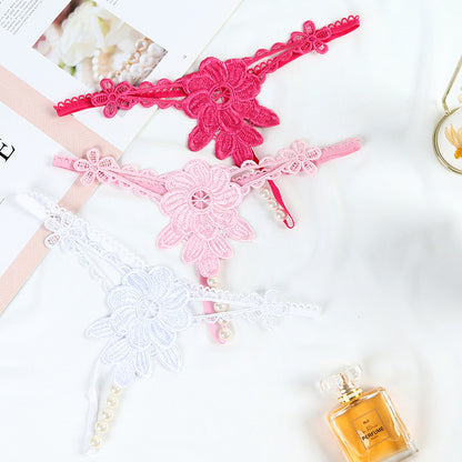 Women's Underwear Flower Cutout Big Beads Flirting