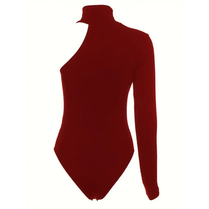 One Shoulder Ribbed Knit Long Sleeve Bodysuit