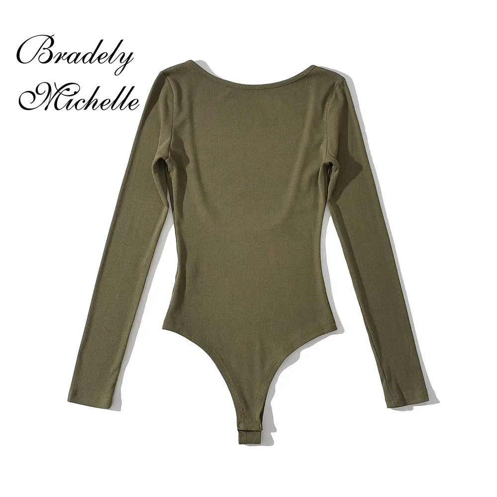 One-Line Neck Backless Bodysuit