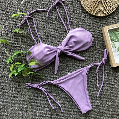 Nouvel ensemble de bikini deux pièces taille basse imprimé nœud
