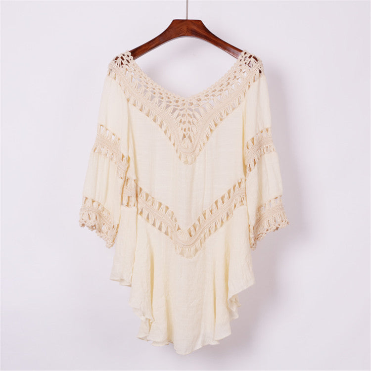 Loose Mid-length Large Swing Crochet Beach Bikini Swimwear Beach Cover-up For Women