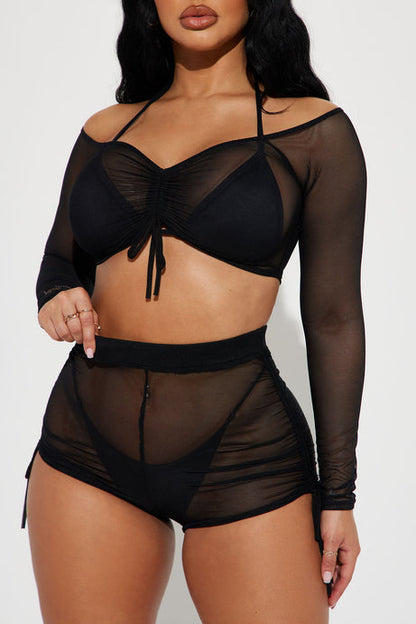 Maillot de bain quatre pièces en résille noire