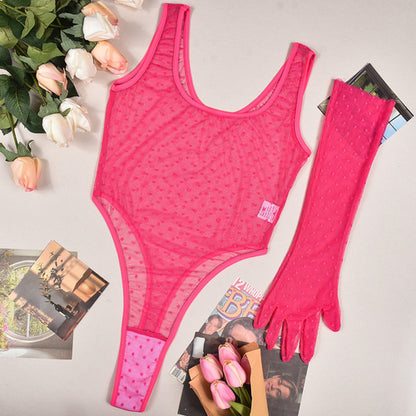 Sexy See Through Sexy Suspenders Mesh Polka Dot One Piece Temptation